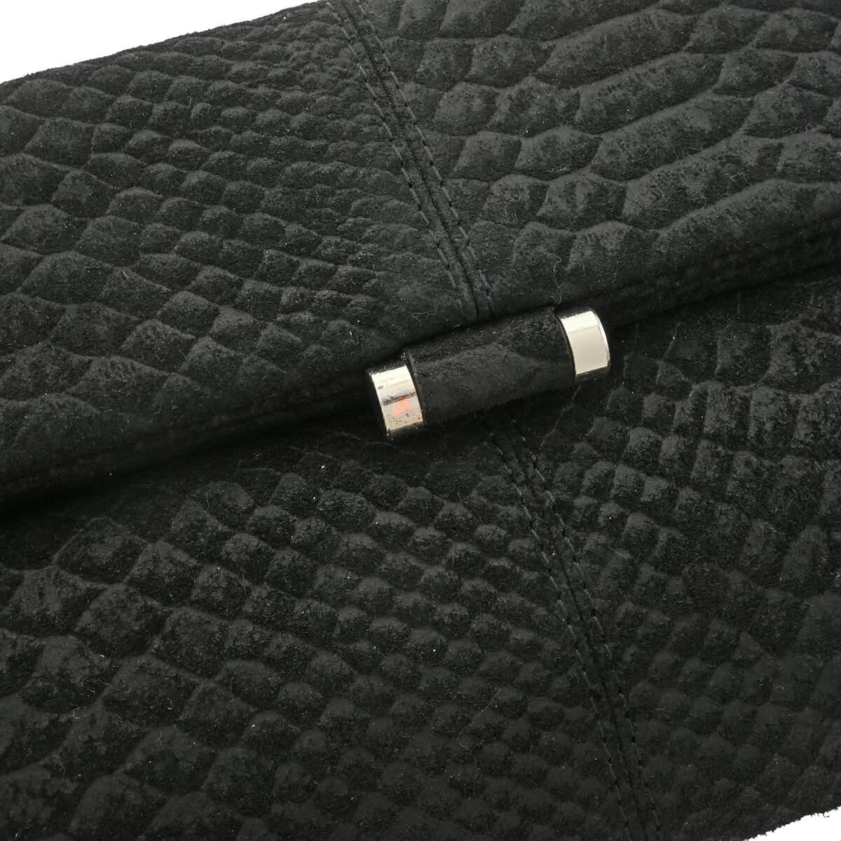 Black Python Embossed Leather Foldover Convertible Belt Bag (11"x6") image number 4