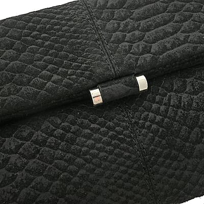 Black Python Embossed Leather Foldover Convertible Belt Bag