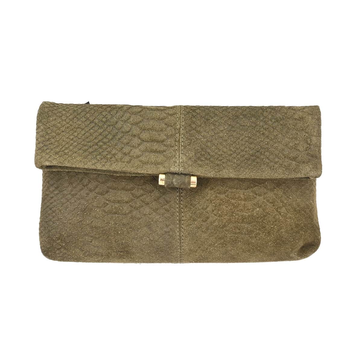 Olive Python Embossed Leather Foldover Convertible Belt Bag image number 1