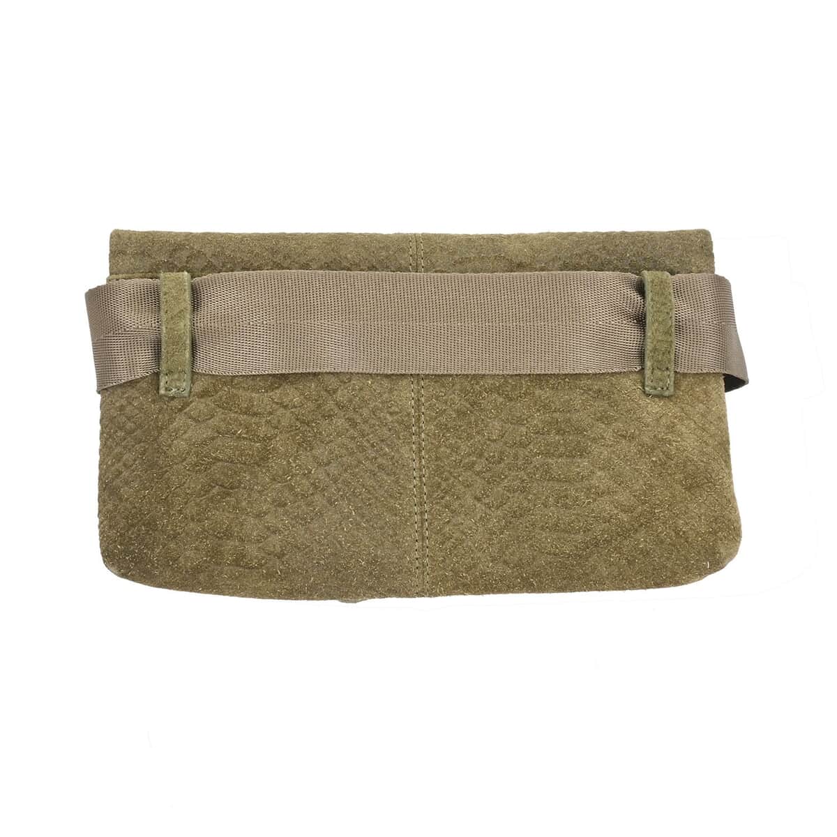 Olive Python Embossed Leather Foldover Convertible Belt Bag image number 4