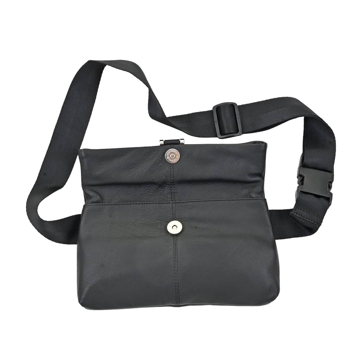 Black Leather Foldover Convertible Belt Bag image number 0