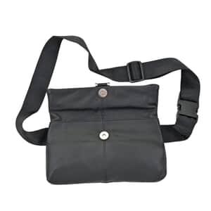 Black Leather Foldover Convertible Belt Bag