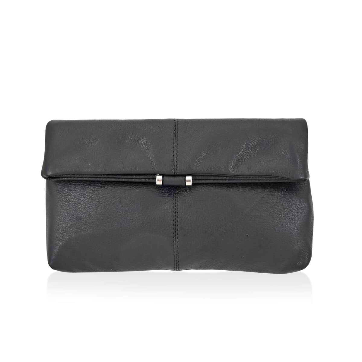 Black Leather Foldover Convertible Belt Bag image number 1