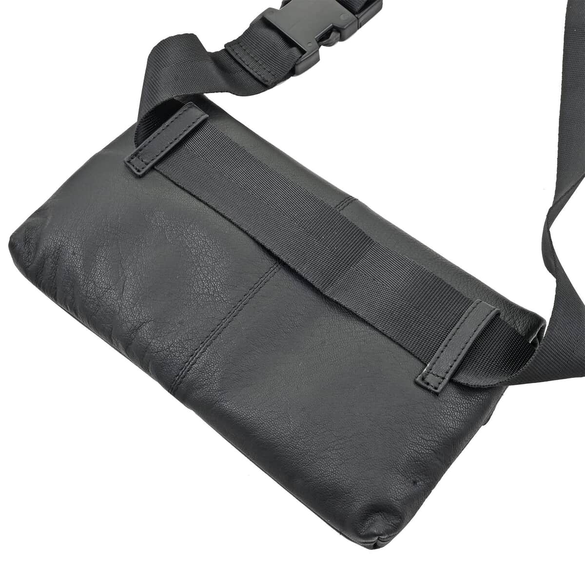 Black Leather Foldover Convertible Belt Bag image number 3