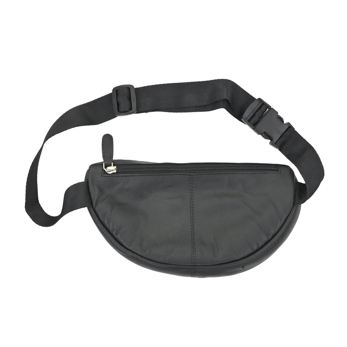 Black Leather Half Moon Shaped Belt Bag image number 0