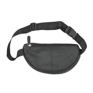 Black Leather Half Moon Shaped Belt Bag