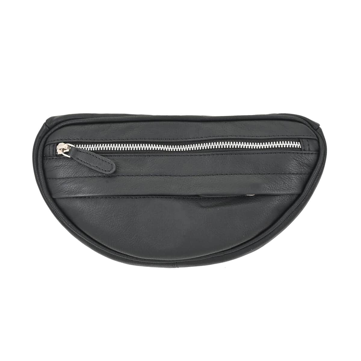 Black Leather Half Moon Shaped Belt Bag image number 1