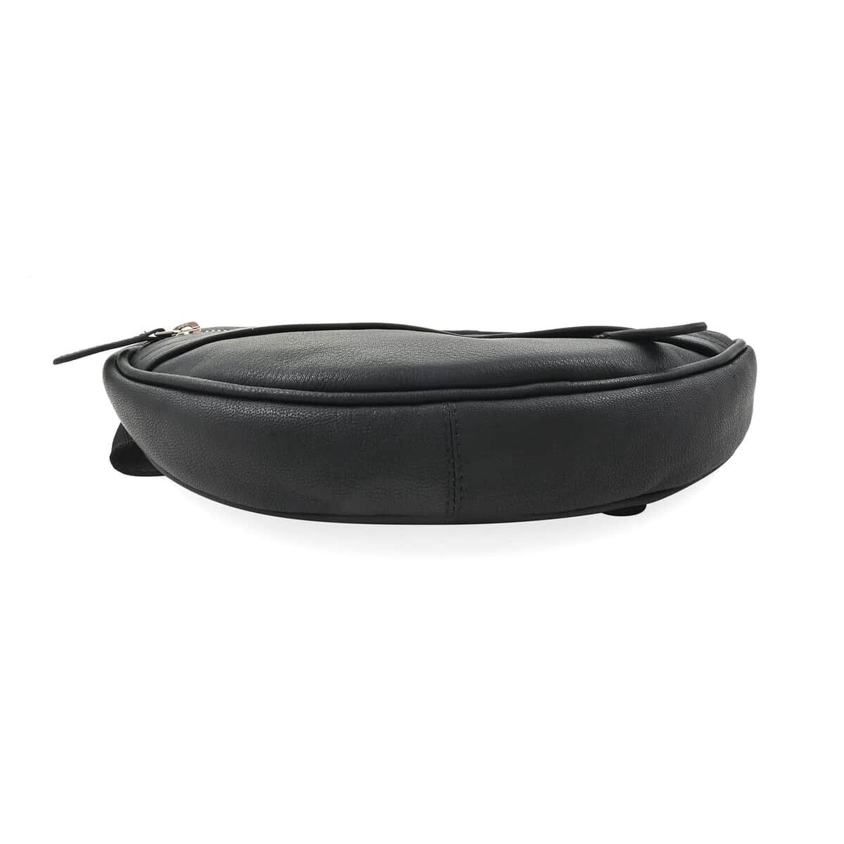 Black Leather Half Moon Shaped Belt Bag image number 3