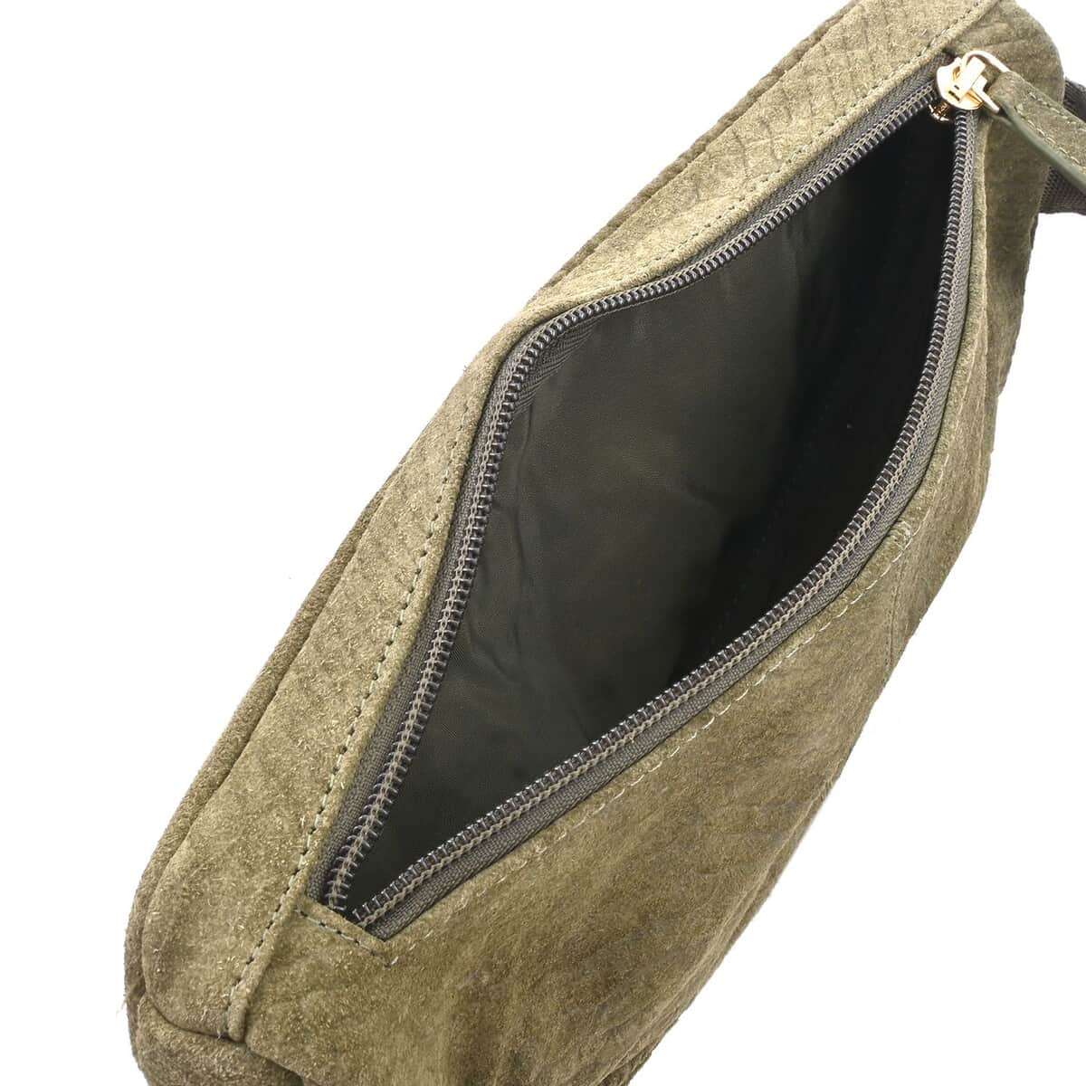 Olive Python Embossed Leather Half Moon Shaped Belt Bag image number 2