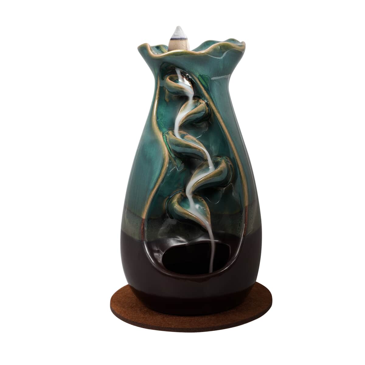 Trend Vision Tulip Style Cascading Ceramic Incense Burner with 10 Assorted Cones -Cyan image number 0
