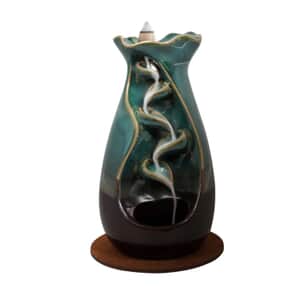Trend Vision Tulip Style Cascading Ceramic Incense Burner with 10 Assorted Cones -Cyan