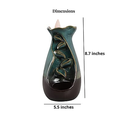 Closeout Trend Vision Tulip Style Cascading Ceramic Incense Burner with 10 Assorted Cones -Cyan