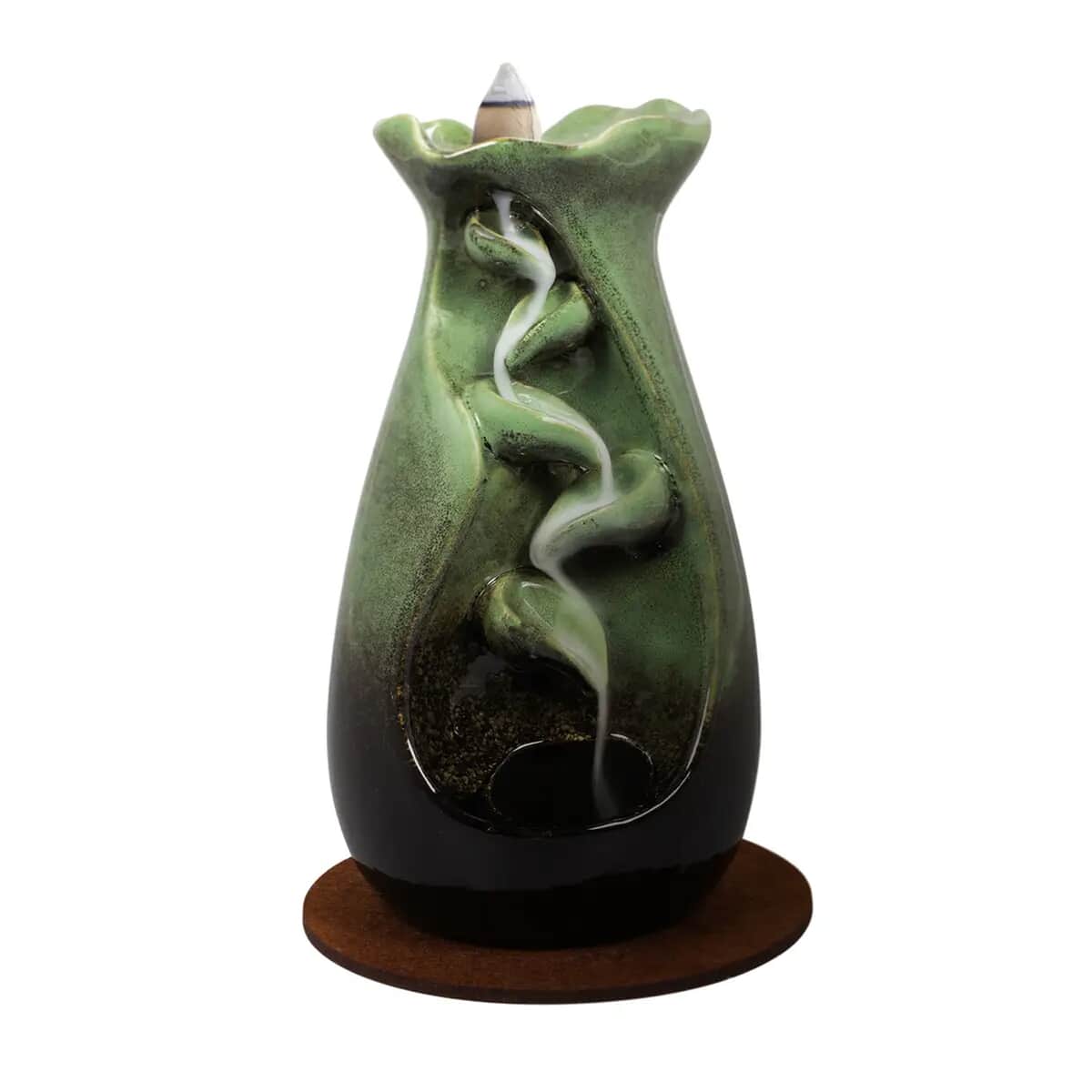 Closeout Trend Vision Tulip Style Cascading Ceramic Incense Burner with 10 Assorted Cones -Jade image number 0