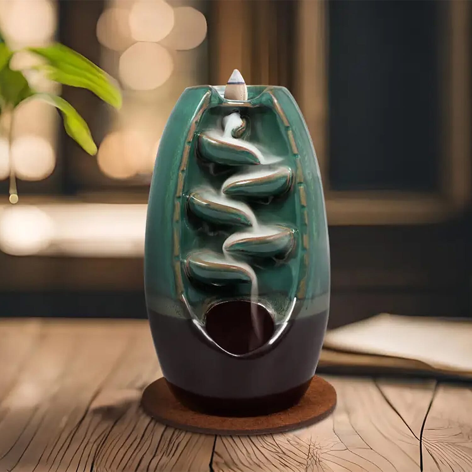 Closeout Trend Vision Cascading Ceramic Incense Burner with 10 Assorted Cones -Cyan