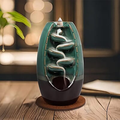 Closeout Trend Vision Cascading Ceramic Incense Burner with 10 Assorted Cones -Cyan