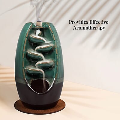Closeout Trend Vision Cascading Ceramic Incense Burner with 10 Assorted Cones -Cyan