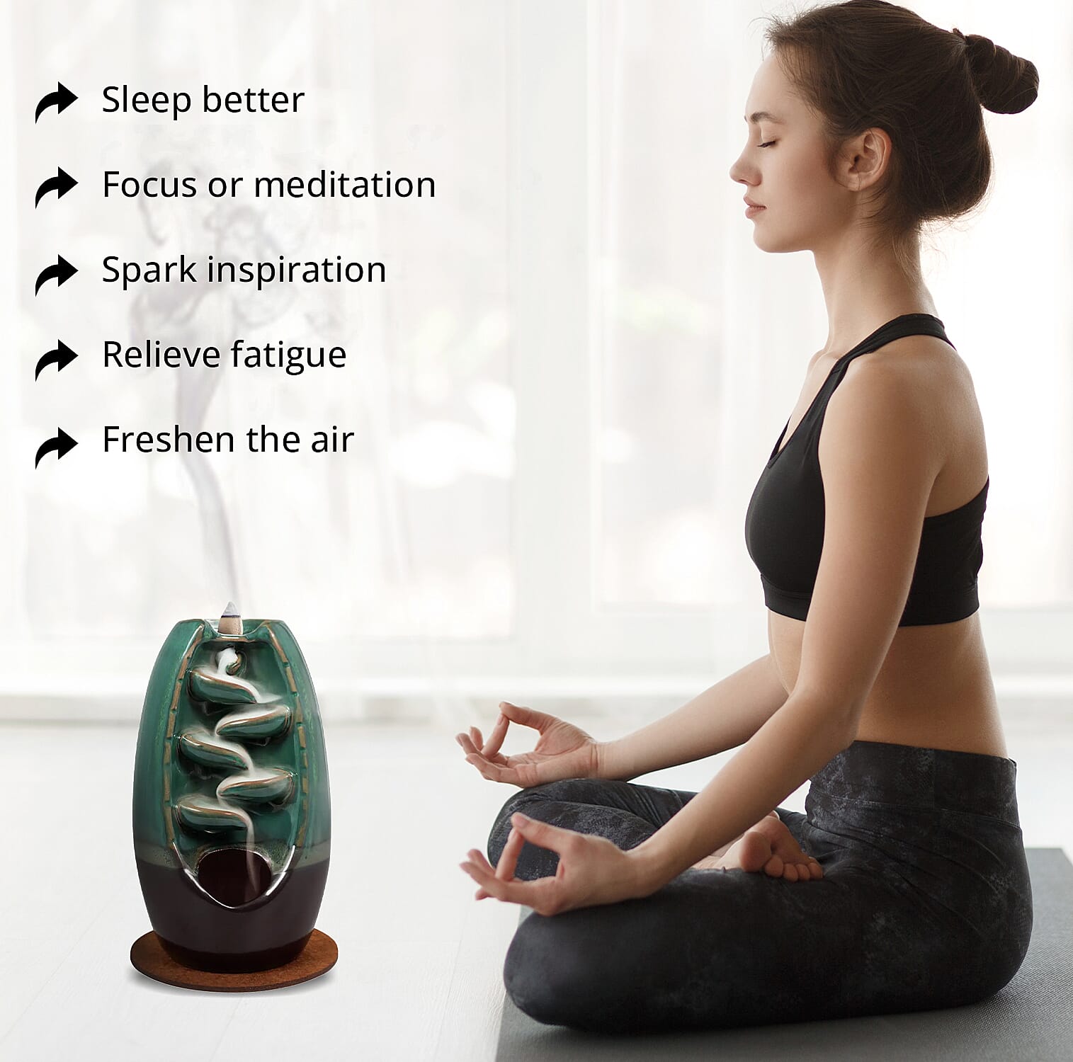 Closeout Trend Vision Cascading Ceramic Incense Burner with 10 Assorted Cones -Cyan