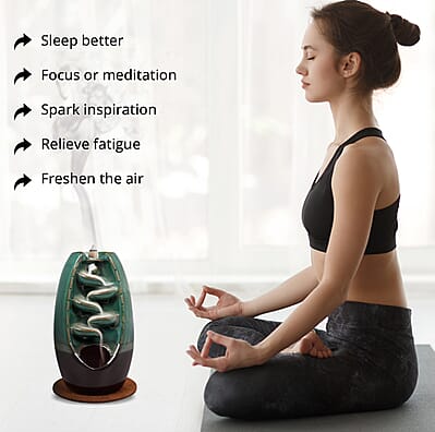 Closeout Trend Vision Cascading Ceramic Incense Burner with 10 Assorted Cones -Cyan