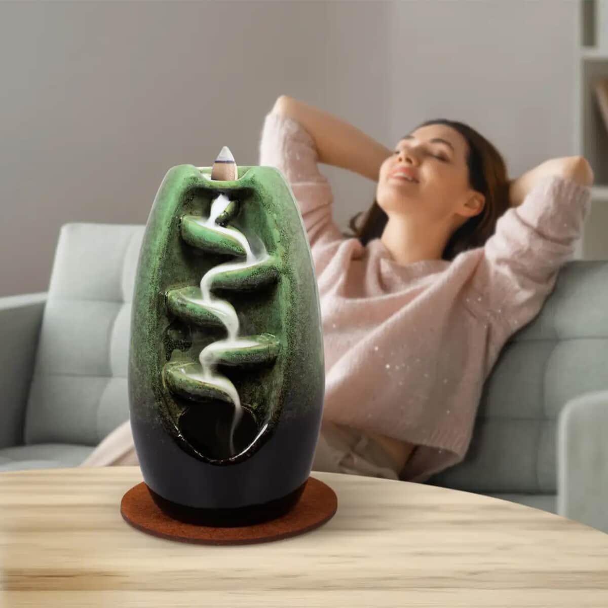 Closeout Trend Vision Cascading Ceramic Incense Burner with 10 Assorted Cones -Jade image number 1