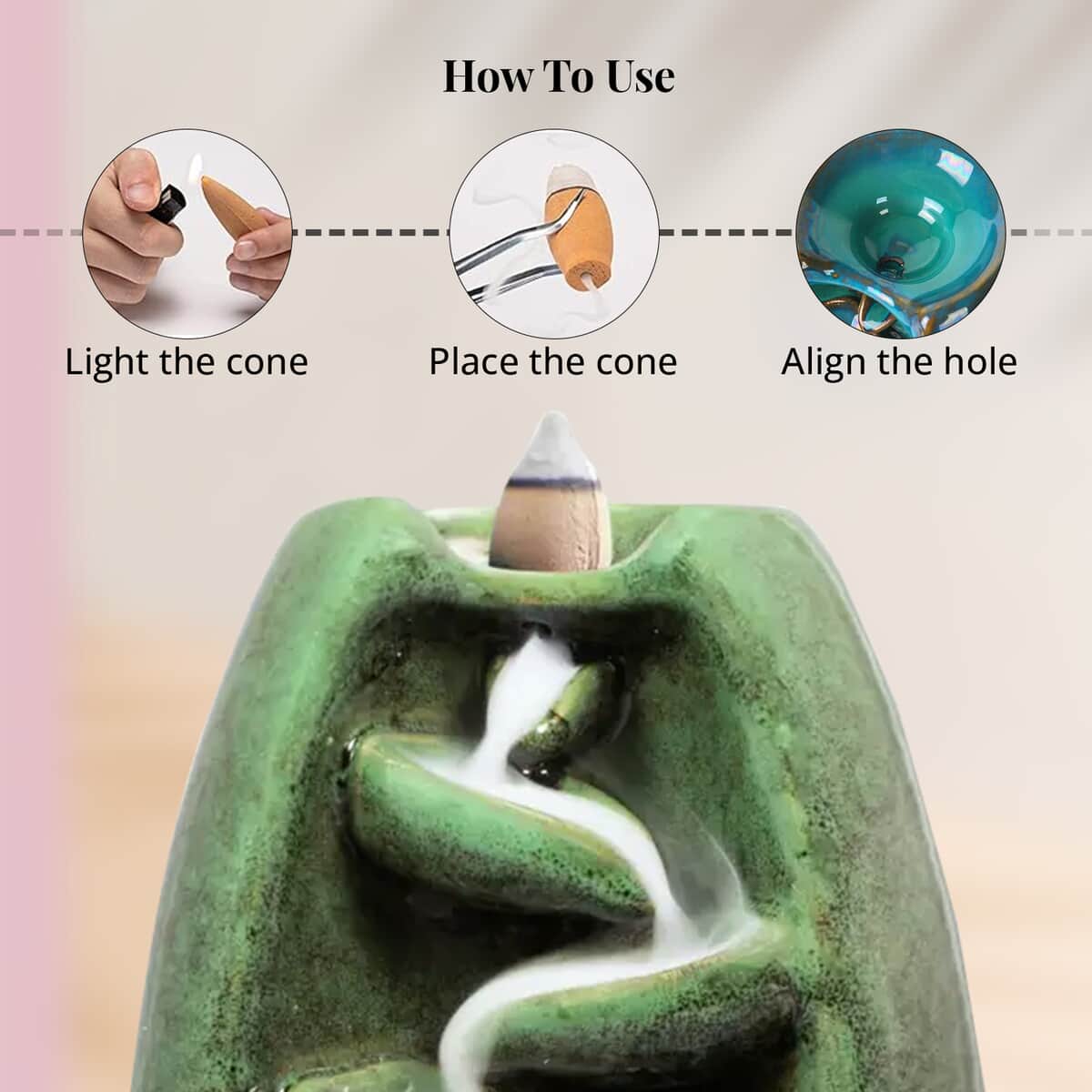 Closeout Trend Vision Cascading Ceramic Incense Burner with 10 Assorted Cones -Jade image number 5