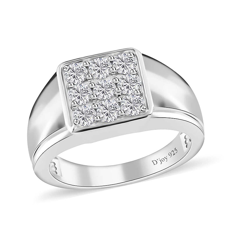 Moissanite Men's Ring in Platinum Over Sterling Silver (Size 10.0) 0.95 ctw