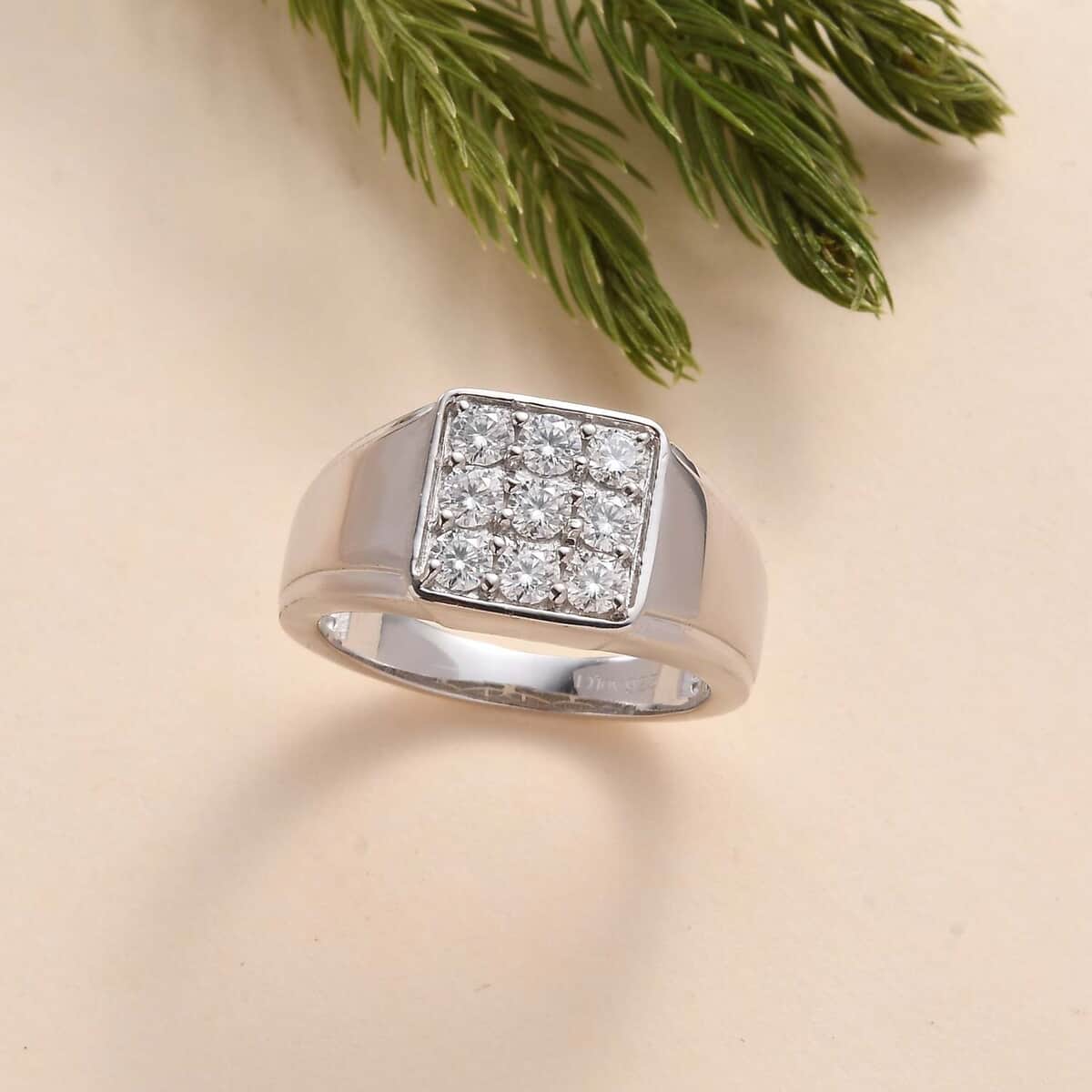 One Time Only Moissanite Men's Ring in Platinum Over Sterling Silver (Size 10.0) 0.95 ctw image number 1