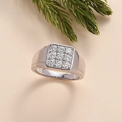 Moissanite Men's Ring in Platinum Over Sterling Silver (Size 10.0) 0.95 ctw