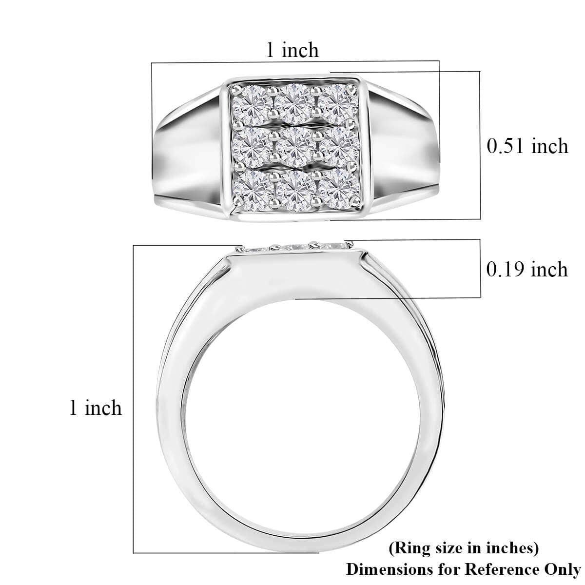 One Time Only Moissanite Men's Ring in Platinum Over Sterling Silver (Size 10.0) 0.95 ctw image number 5