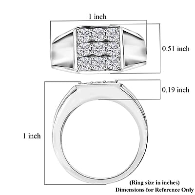 Moissanite Men's Ring in Platinum Over Sterling Silver (Size 10.0) 0.95 ctw
