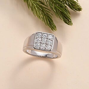 Moissanite Men's Ring in Platinum Over Sterling Silver (Size 12.0) 0.95 ctw