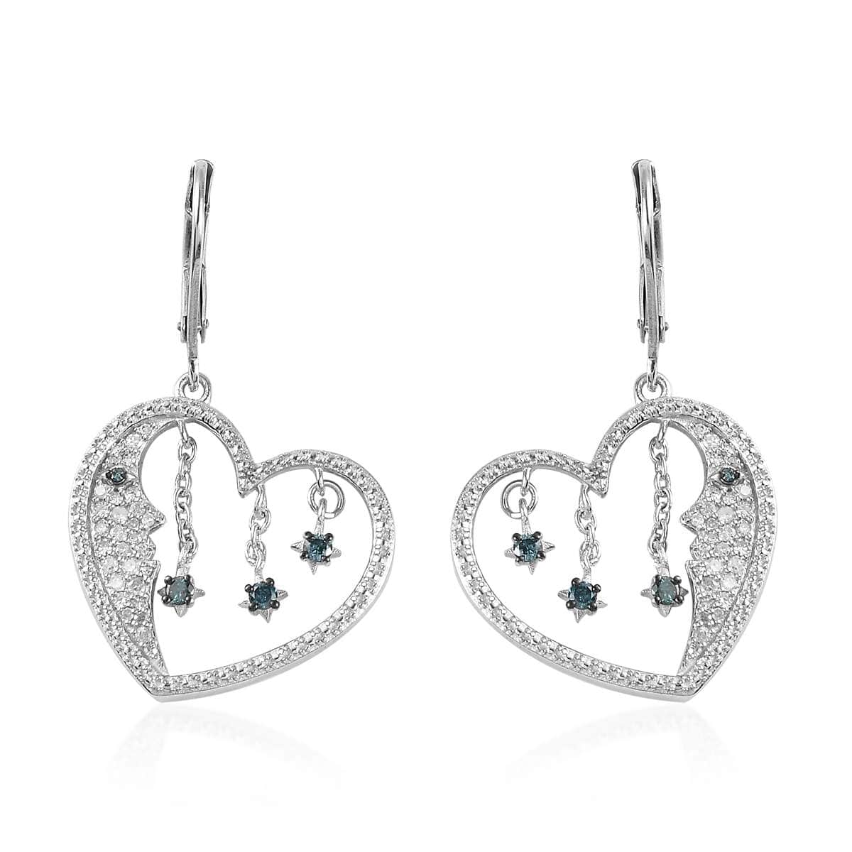 GP Celestial Dream Collection Blue and White Diamond Heart Earrings in Platinum Over Sterling Silver 0.50 ctw image number 0