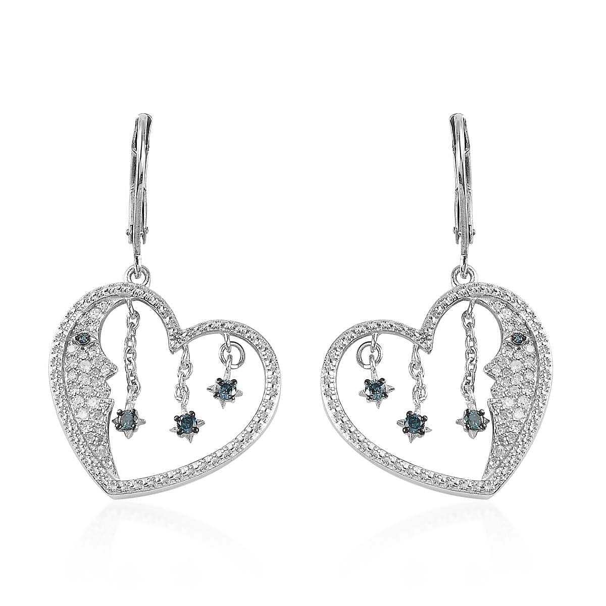 GP Celestial Dream Collection Blue and White Diamond Heart Earrings in Platinum Over Sterling Silver 0.50 ctw image number 0