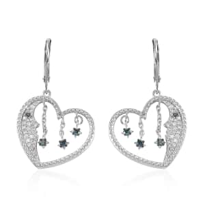 GP Celestial Dream Collection Blue and White Diamond Heart Earrings in Platinum Over Sterling Silver 0.50 ctw