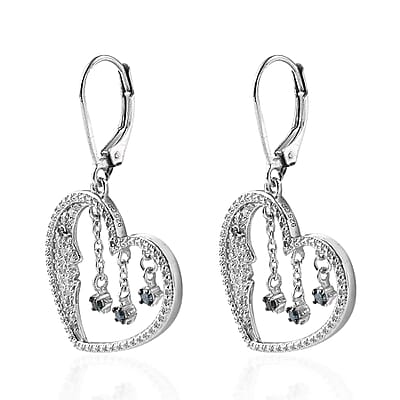 GP Celestial Dream Collection Blue and White Diamond Heart Earrings in Platinum Over Sterling Silver 0.50 ctw