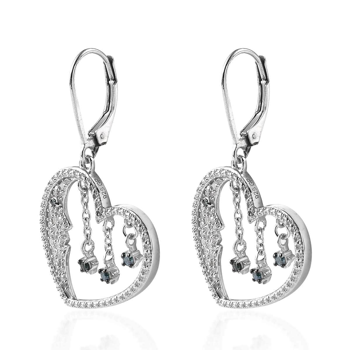 GP Celestial Dream Collection Blue and White Diamond Heart Earrings in Platinum Over Sterling Silver 0.50 ctw image number 3