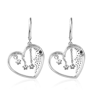 GP Celestial Dream Collection Blue and White Diamond Heart Earrings in Platinum Over Sterling Silver 0.50 ctw