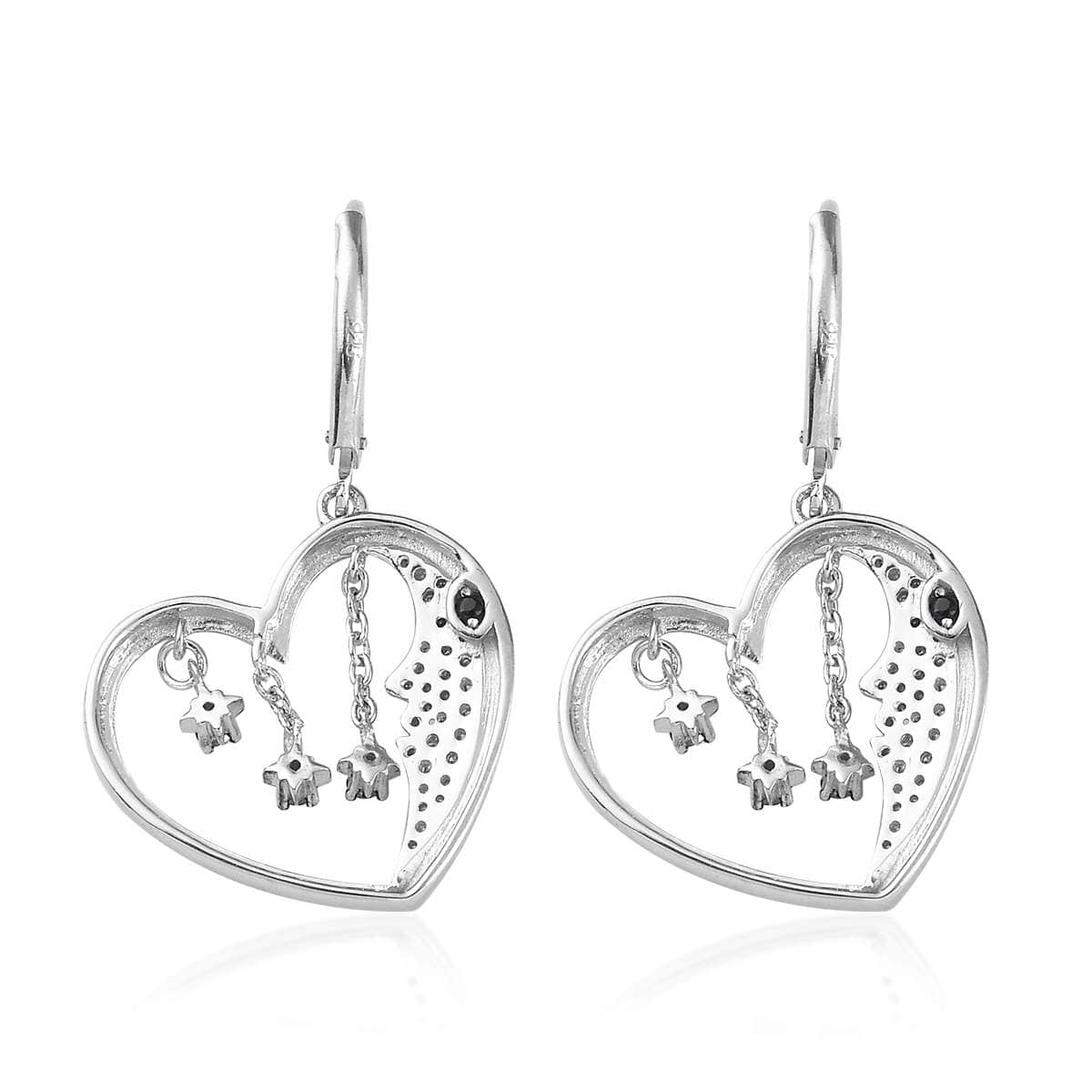 GP Celestial Dream Collection Blue and White Diamond Heart Earrings in Platinum Over Sterling Silver 0.50 ctw image number 4