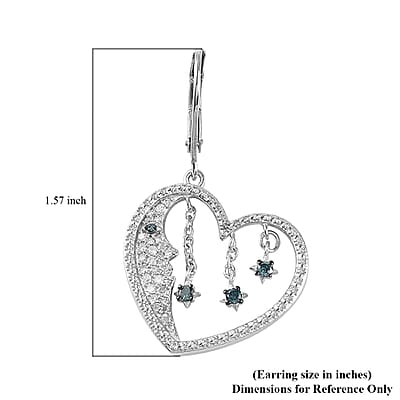 GP Celestial Dream Collection Blue and White Diamond Heart Earrings in Platinum Over Sterling Silver 0.50 ctw
