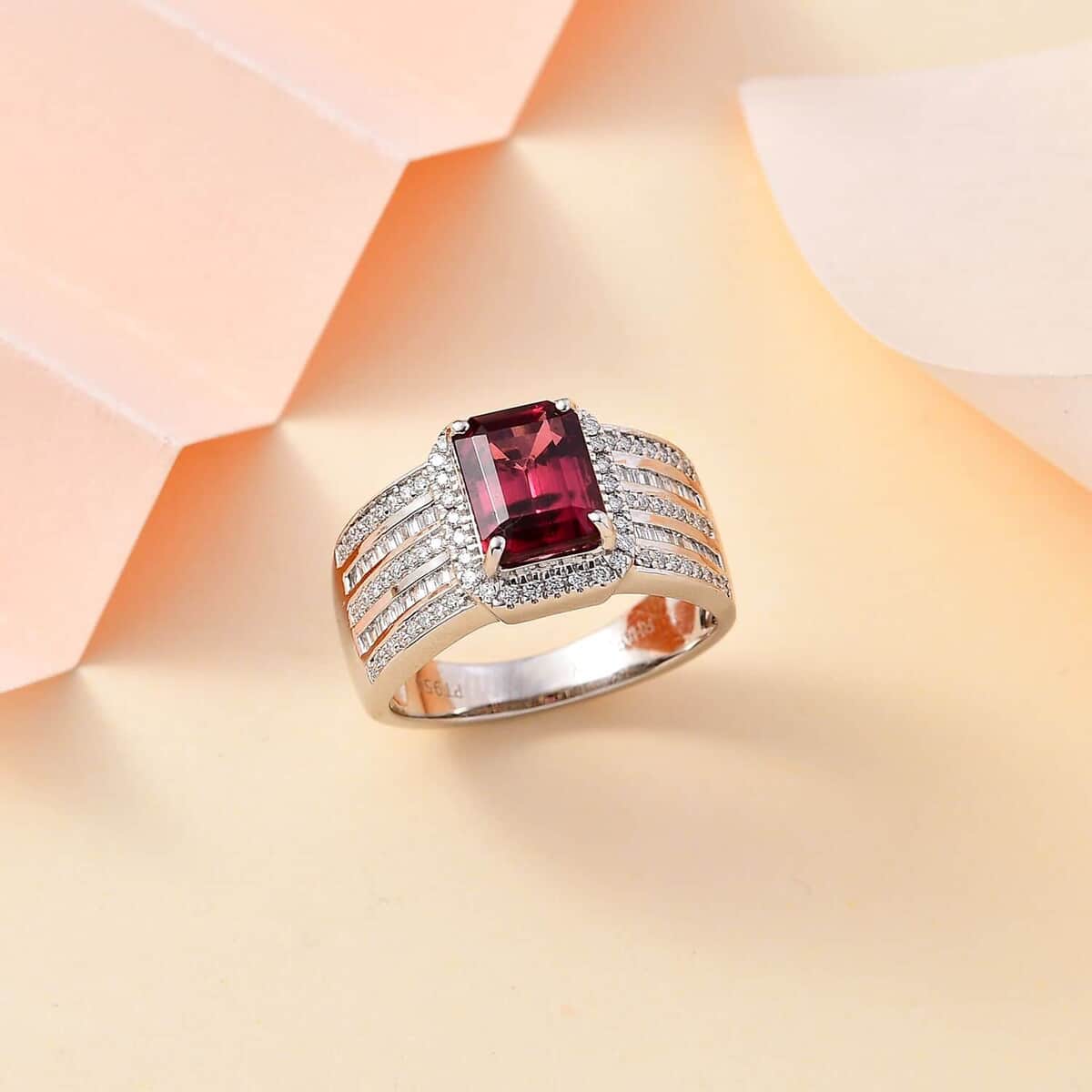 Rhapsody AAAA Ouro Fino Rubellite and E-F VS2 Diamond 3.30 ctw Ring in 950 Platinum (Size 7.0) 10.70 Grams image number 1