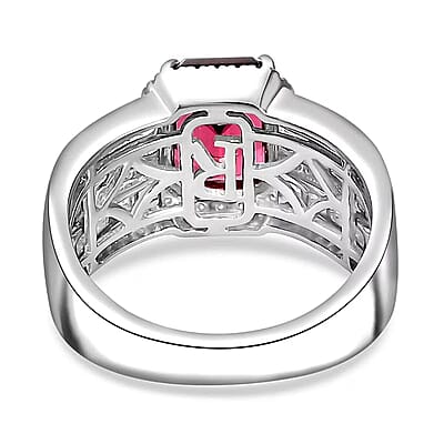 Rhapsody AAAA Ouro Fino Rubellite and E-F VS2 Diamond 3.30 ctw Ring in 950 Platinum (Size 7.0) 10.70 Grams