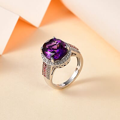 AAA Moroccan Amethyst and Multi Gemstone Ring in Platinum Over Sterling Silver (Size 10.0) 5.40 ctw