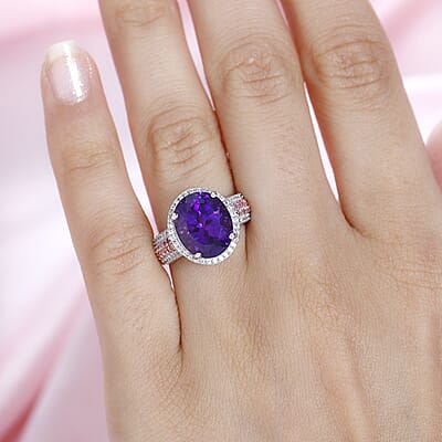 AAA Moroccan Amethyst and Multi Gemstone Ring in Platinum Over Sterling Silver (Size 10.0) 5.40 ctw