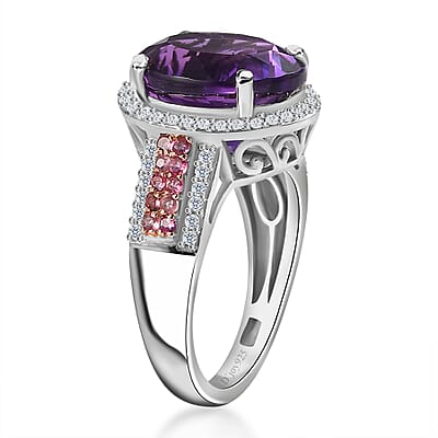 AAA Moroccan Amethyst and Multi Gemstone Ring in Platinum Over Sterling Silver (Size 10.0) 5.40 ctw
