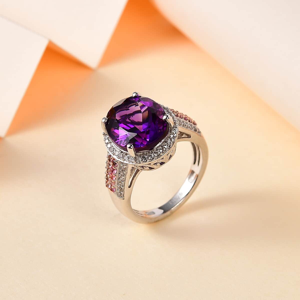 AAA Moroccan Amethyst and Multi Gemstone Ring in Platinum Over Sterling Silver (Size 6.0) 5.40 ctw image number 1