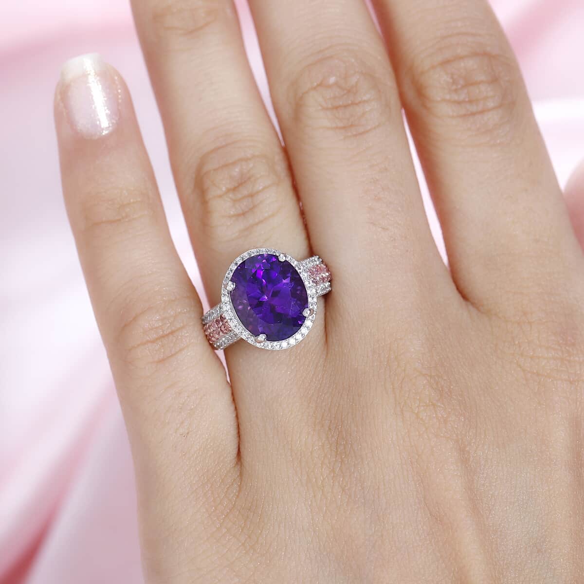 AAA Moroccan Amethyst and Multi Gemstone Ring in Platinum Over Sterling Silver (Size 8.0) 5.40 ctw image number 2