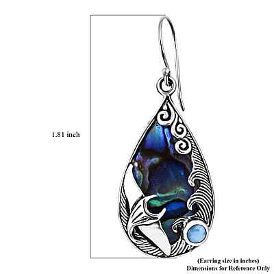 Bali Legacy Abalone Shell and Larimar Manta Ray Earrings in Sterling Silver 0.75 ctw