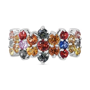 Rainbow Sapphire 3.18 ctw Ring in Rhodium Over Sterling Silver (Size 9.5)