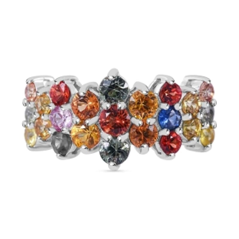 Rainbow Sapphire 3.18 ctw Ring in Rhodium Over Sterling Silver (Size 9.5)