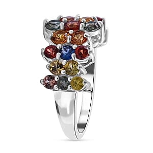 Rainbow Sapphire 3.18 ctw Ring in Rhodium Over Sterling Silver (Size 9.5)
