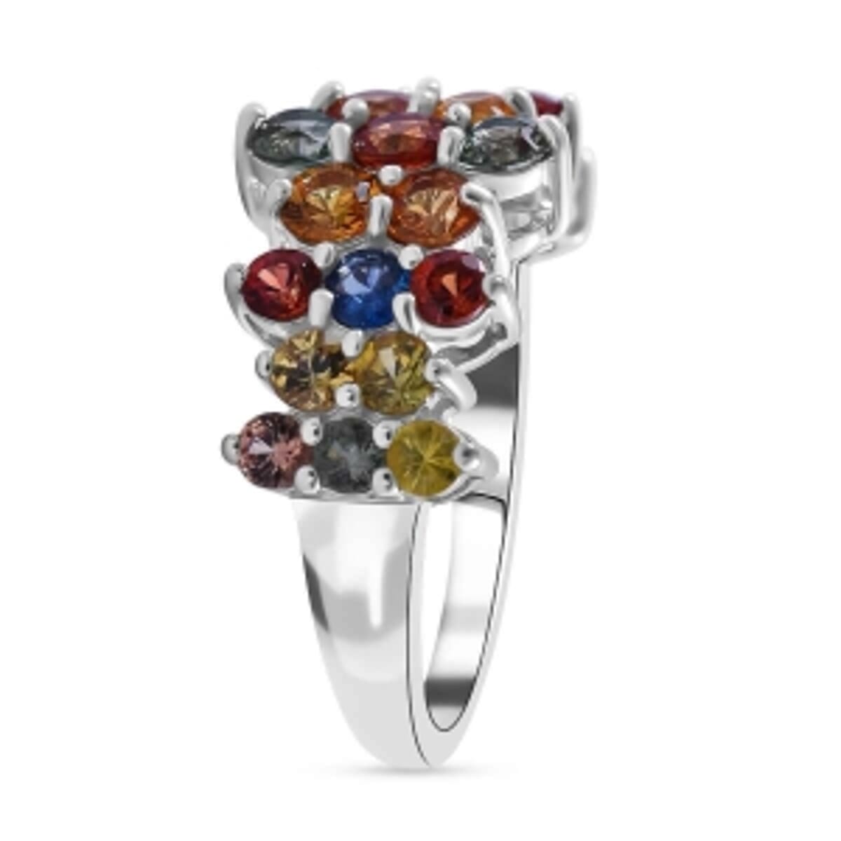 Rainbow Sapphire 3.18 ctw Ring in Rhodium Over Sterling Silver (Size 9.5) image number 2